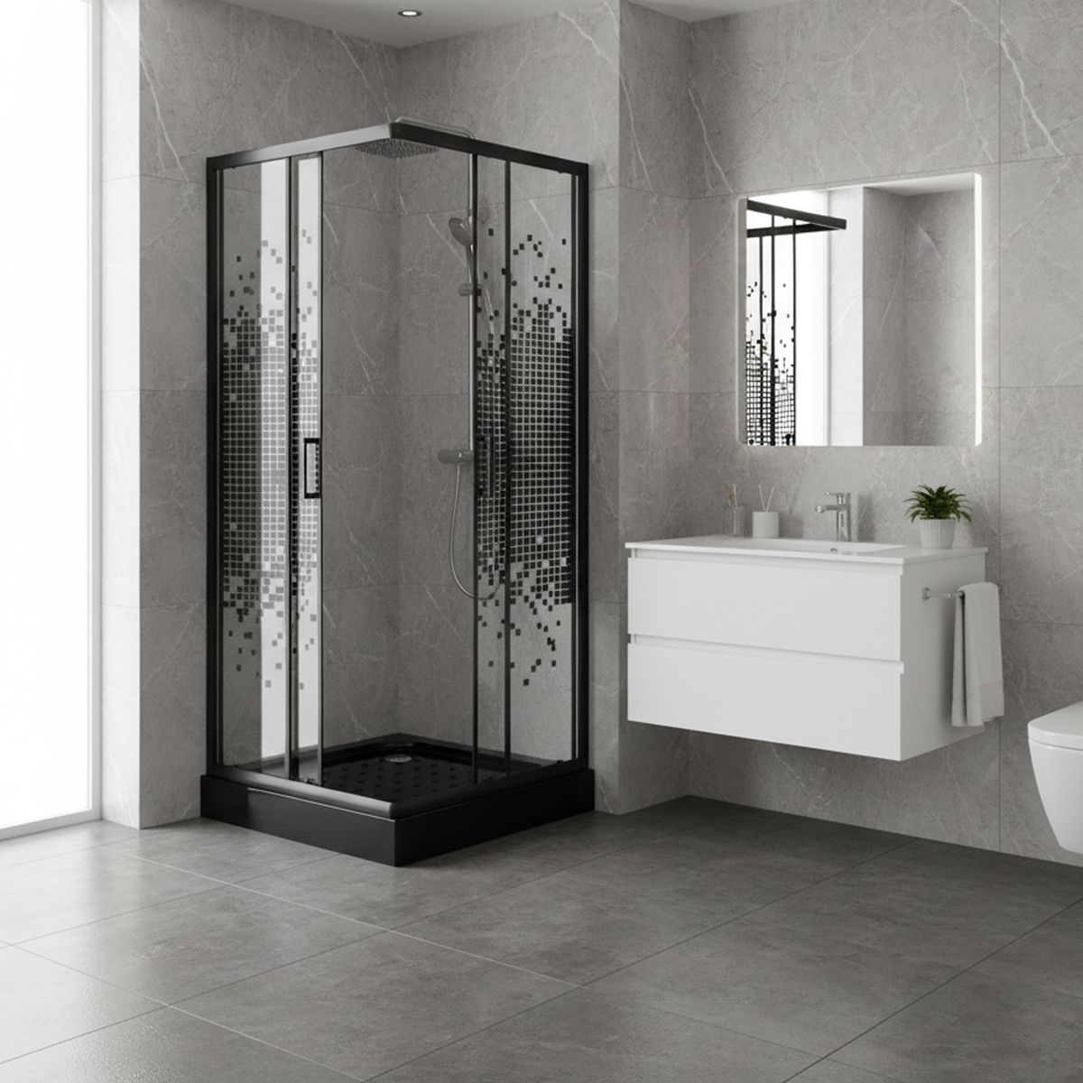 JOYTEK - Shower Recto Mosaic Negro 70x70x199cm Incluye Receptáculo