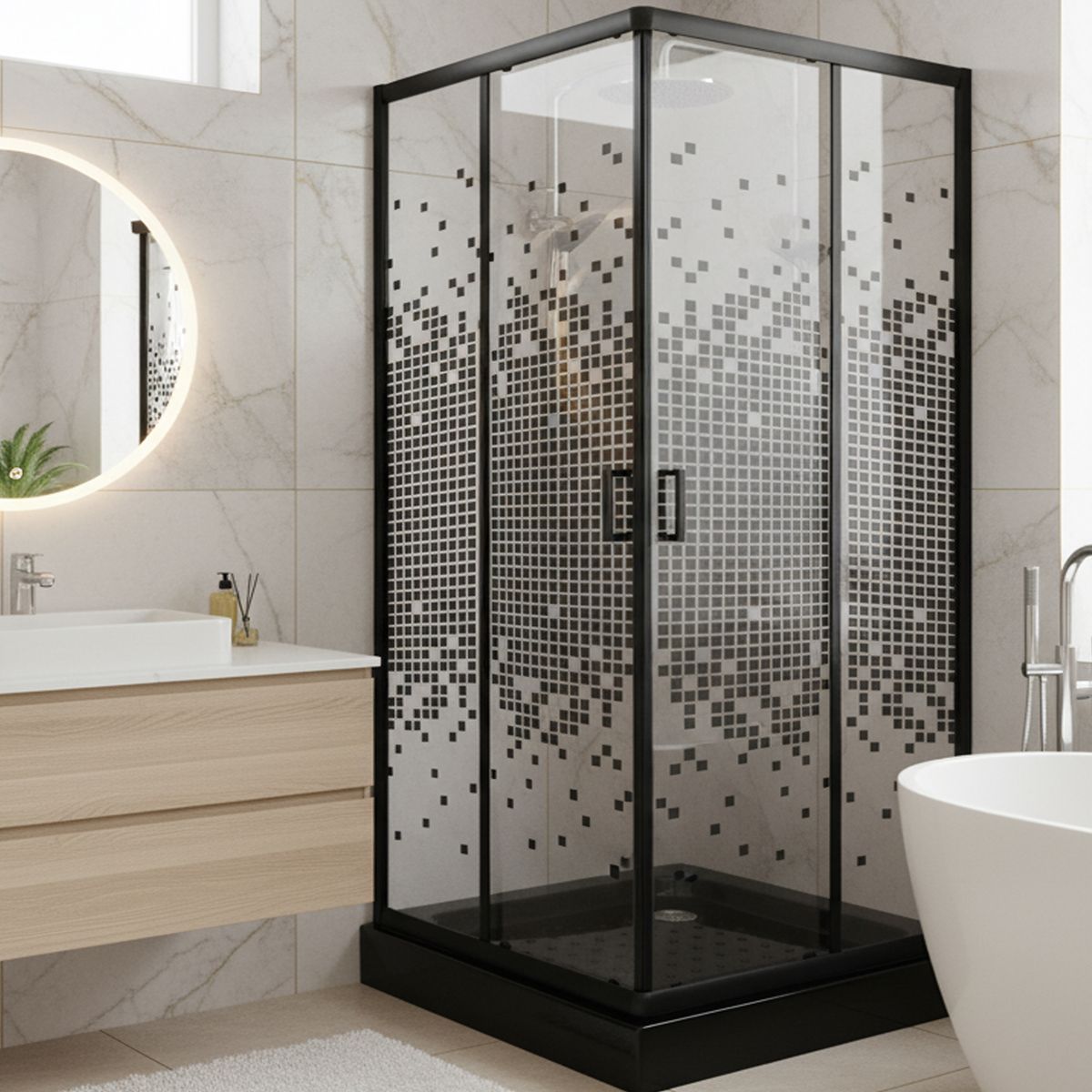JOYTEK - Shower Recto Mosaic Negro 90x90x199cm Incluye Receptáculo