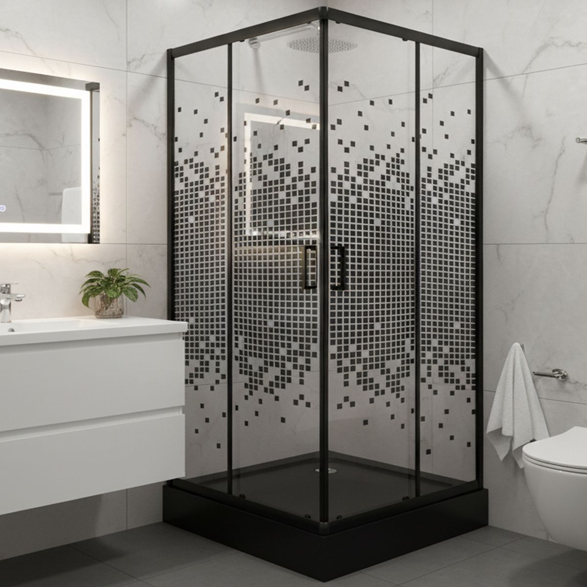 JOYTEK - Shower Recto Mosaic Negro 90x90x199cm Incluye Receptáculo