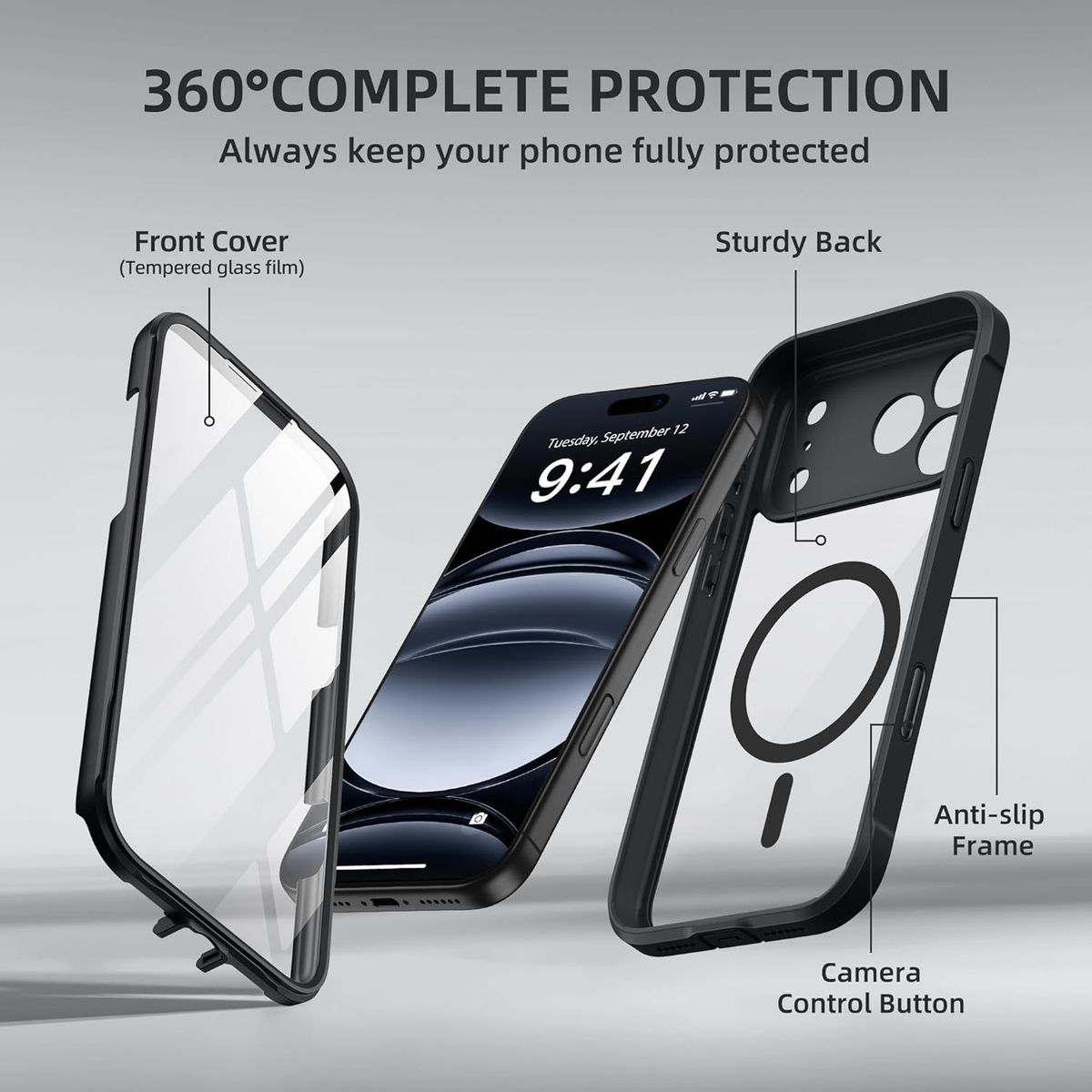 GENERICO - Carcasa 360° Para Iphone 17 Antigolpes Negro