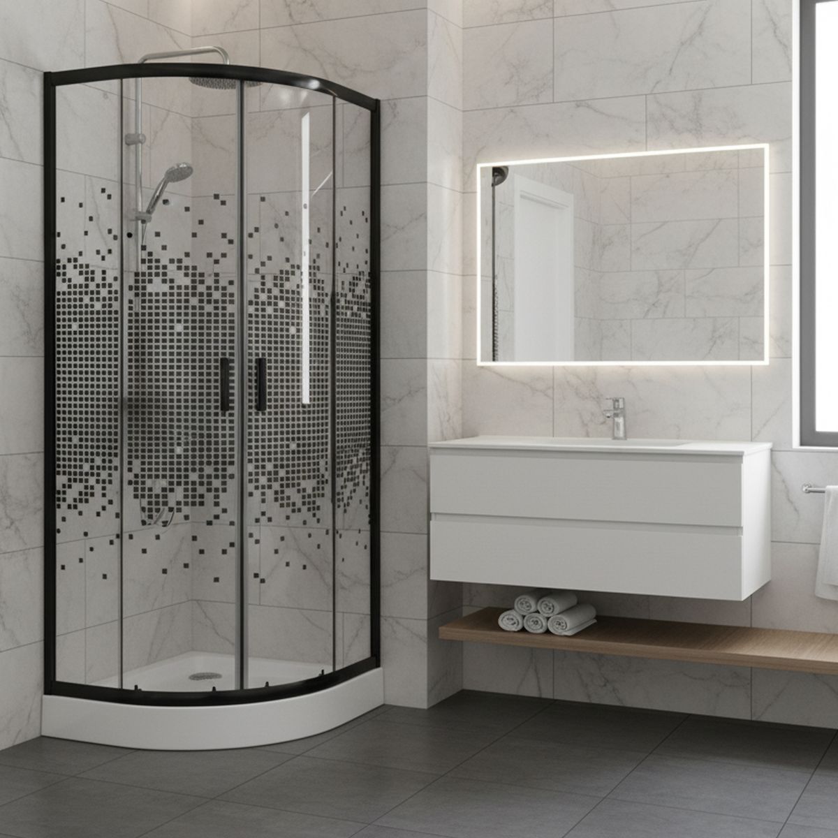 JOYTEK - Shower Curvo Mosaic Negro 70x70x199cm Incluye Receptáculo