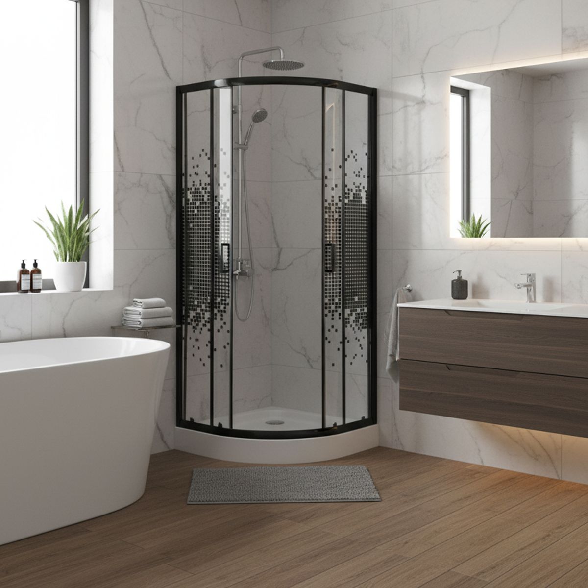 JOYTEK - Shower Curvo Mosaic Negro 70x70x199cm Incluye Receptáculo