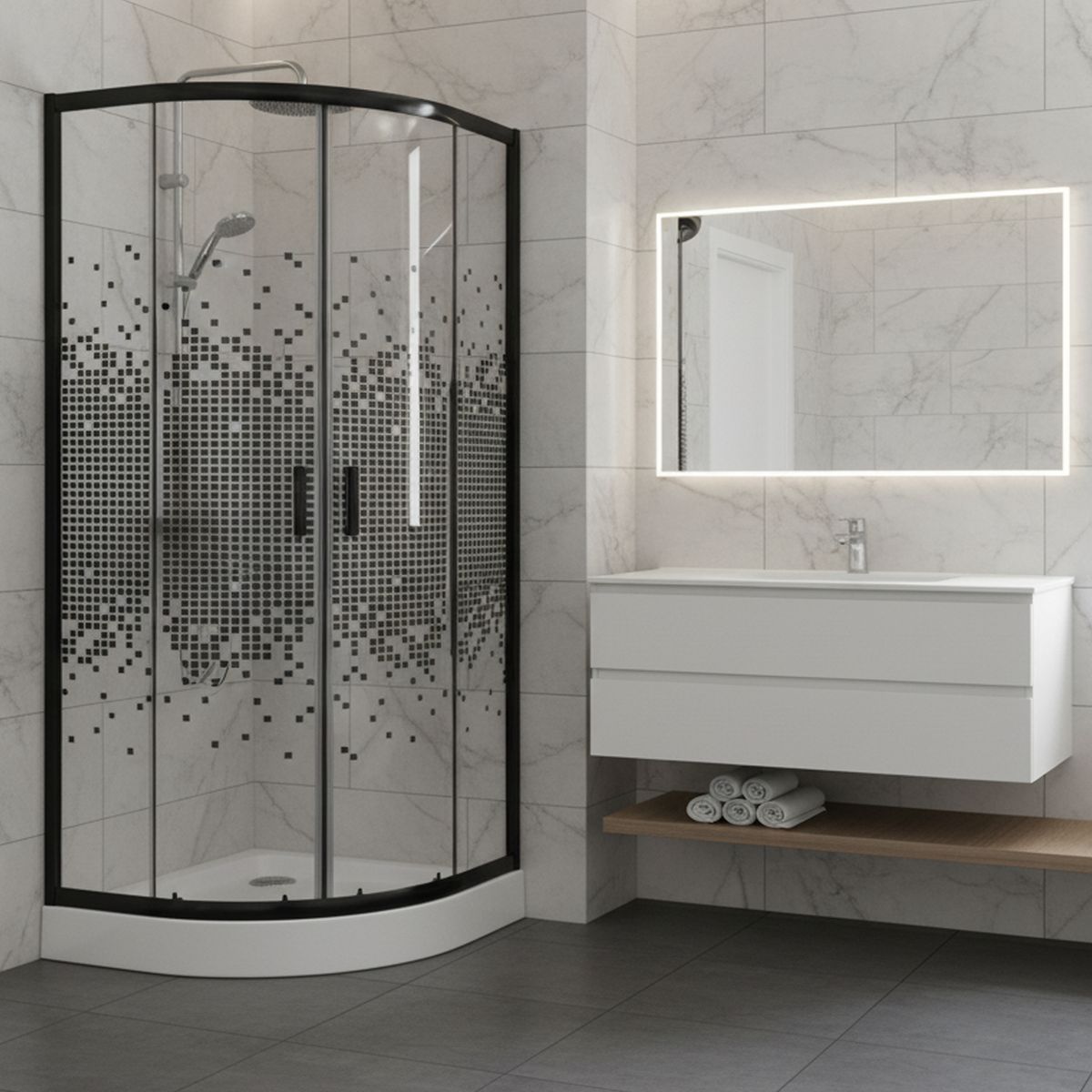 Shower Curvo Mosaic Negro 80x80x199cm Incluye Receptáculo, marca JOYTEK - Foto 2
