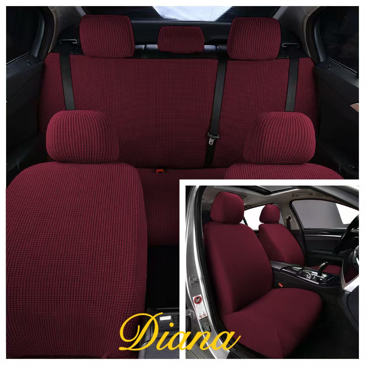 GENERICO - FUNDA PARA ASIENTO DE AUTO TELA CUADRILLE TAMAÑO UNIVERSAL UNICOLOR BURDEO DN