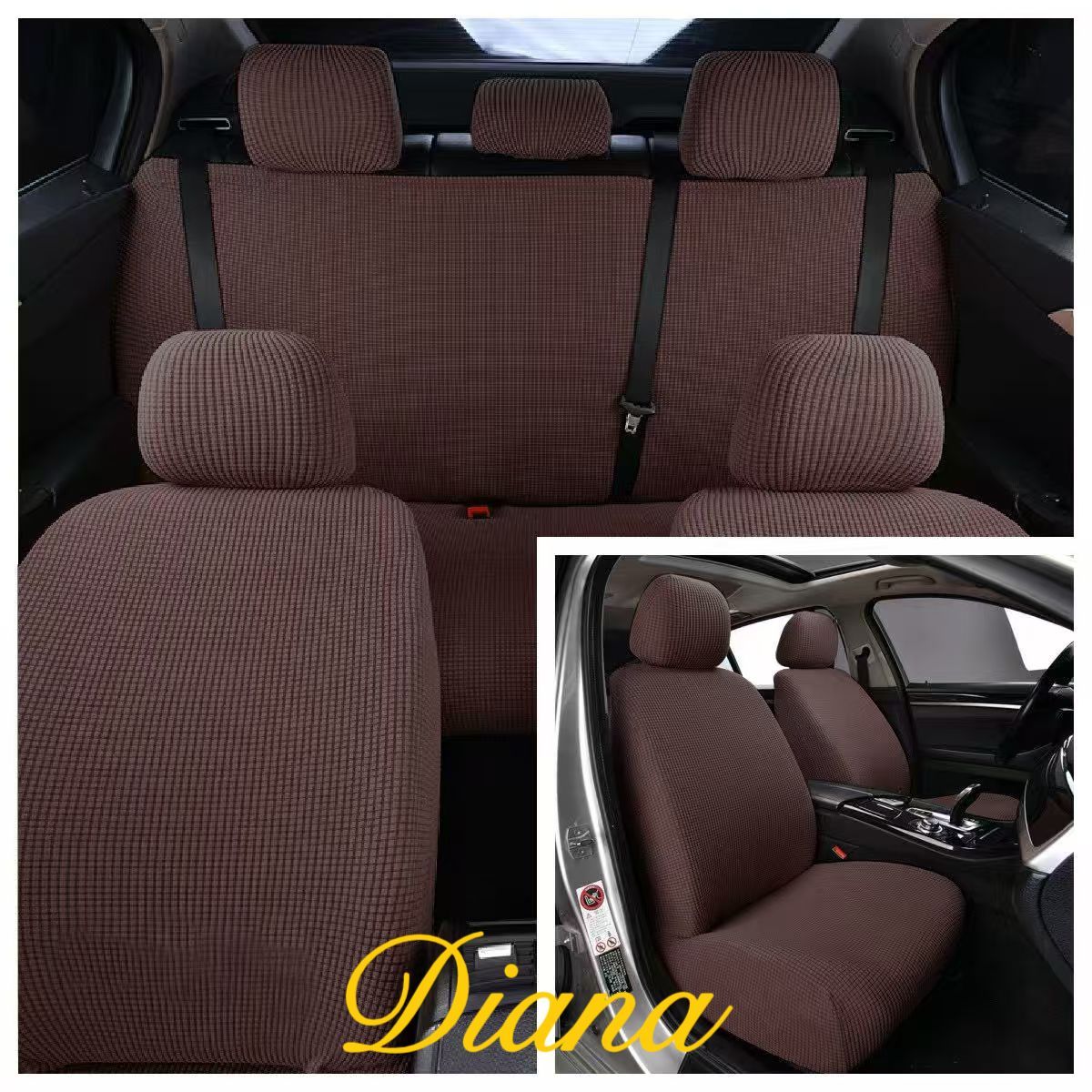 GENERICO - FUNDA PARA ASIENTO DE AUTO TELA CUADRILLE TAMAÑO UNIVERSAL UNICOLOR CAFE OSCURO DN