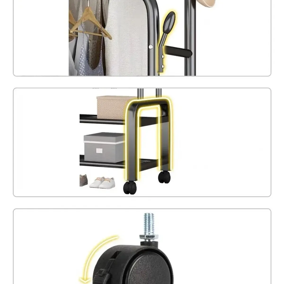 GENERICO - PERCHERO CON ESTANTES NEGRO ORGANIZADOR DE ROPA DOBLE BARRA  CON RUEDA MP