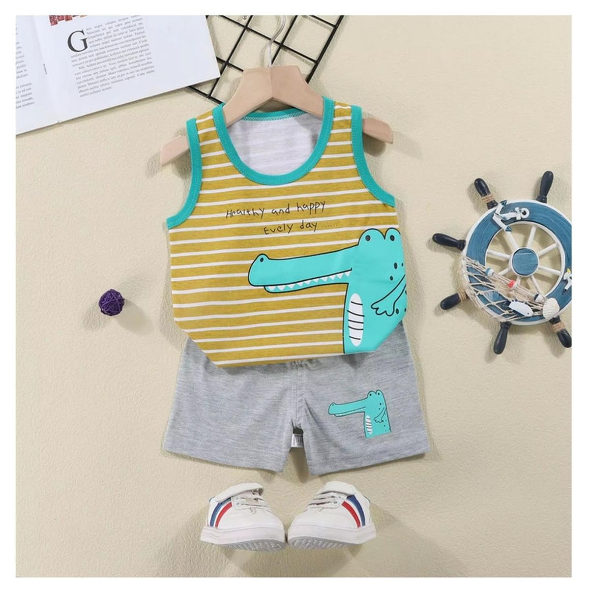 KIVARA - Polera Short Niño Conjunto Algodon Verano Caiman
