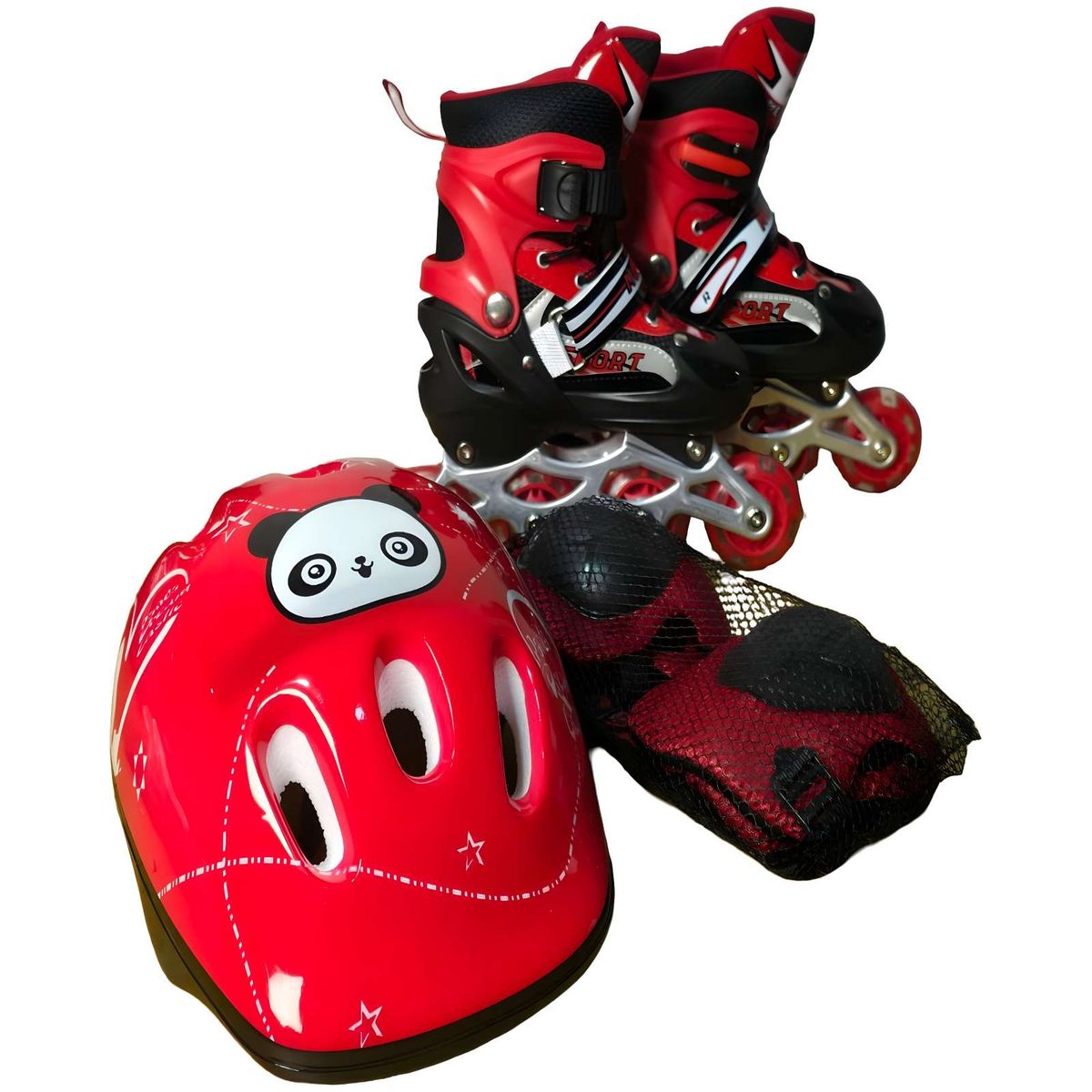 GENERICO - PATIN LINEAL CON LUCES Y KIT TALLA S 31-34 ROJO
