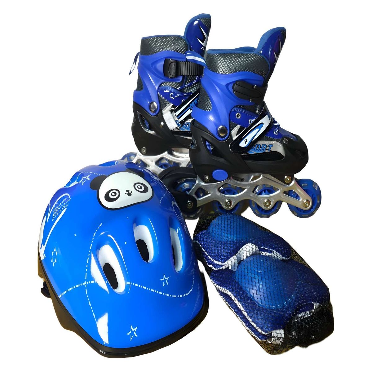 GENERICO - PATIN LINEAL CON LUCES Y KIT TALLA S 31-34 AZUL OSCURO