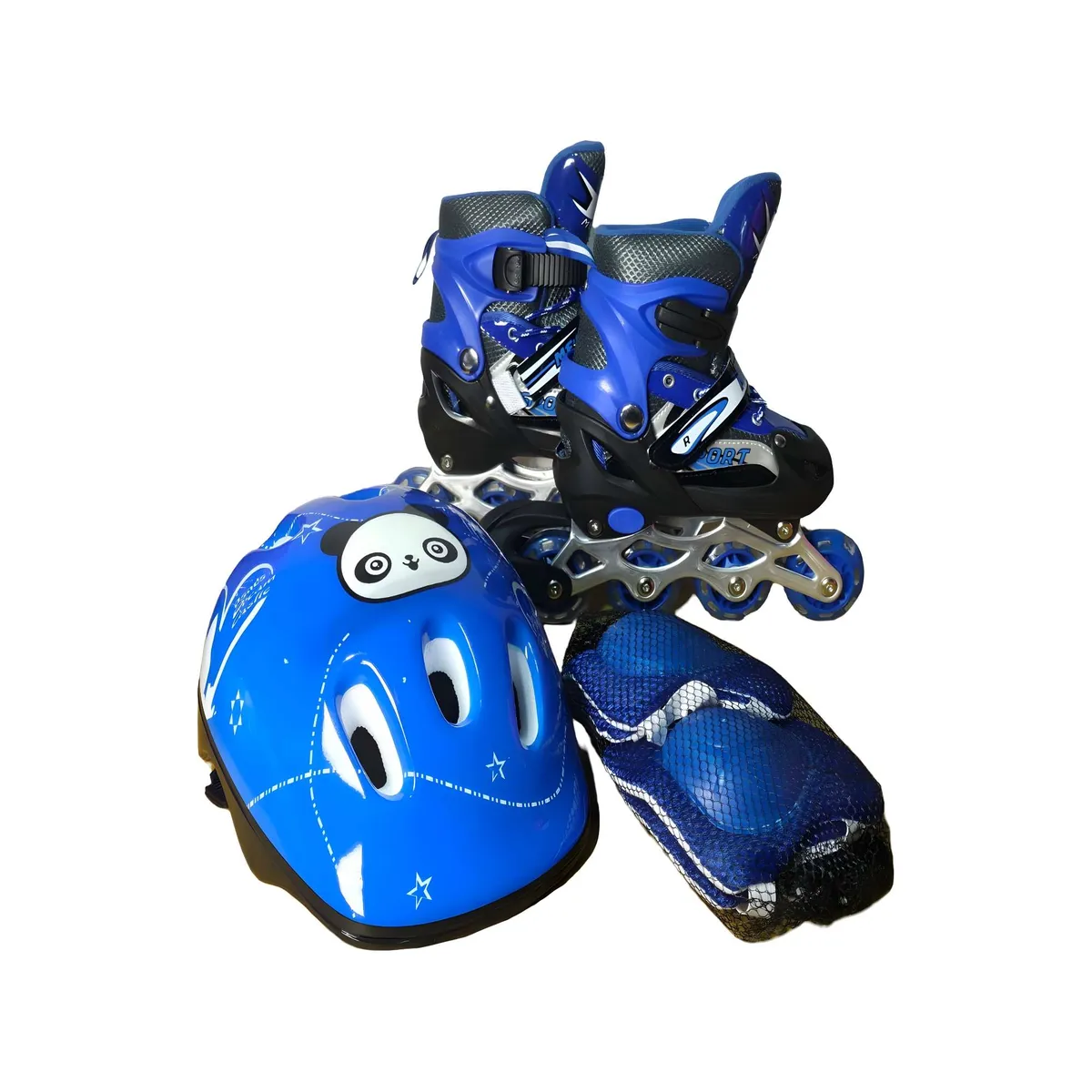 GENERICO - PATIN LINEAL CON LUCES Y KIT TALLA S 31-34 AZUL OSCURO
