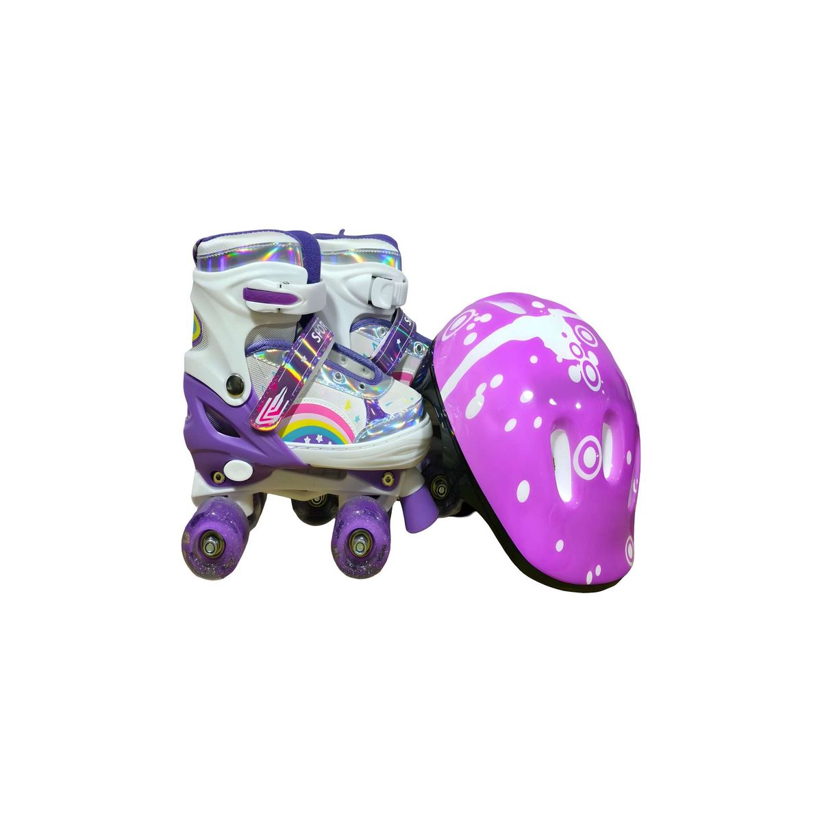 GENERICO - PATIN 4 RUEDAS CON LUCES Y KIT TALLA M 35-38 MORADO