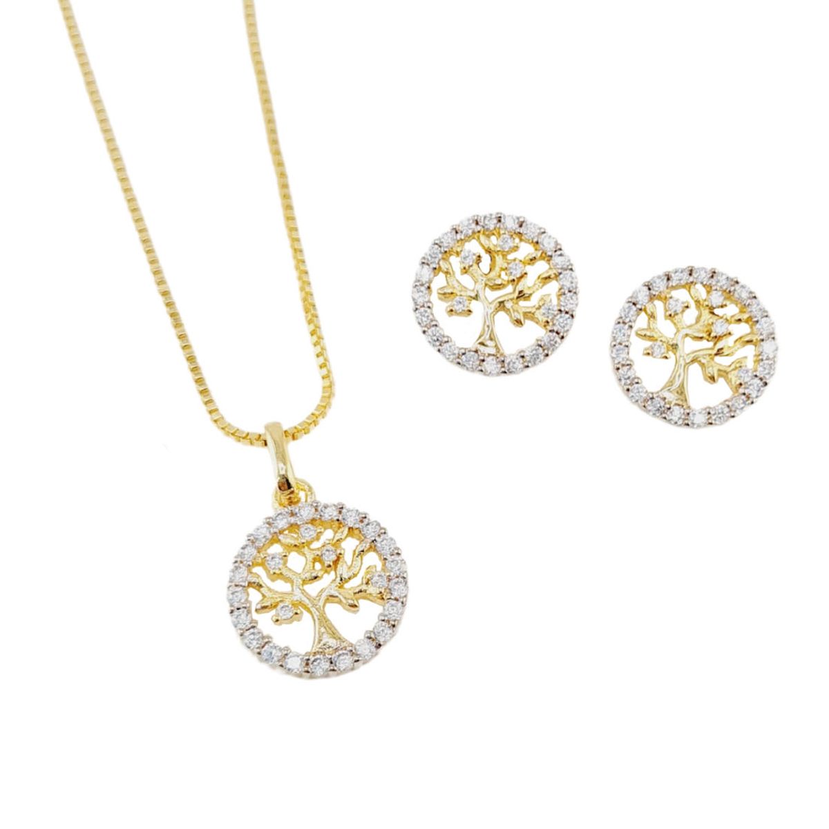 JOYAS MONTERO - Conjunto Arbol de la Vida Gold Baño Oro 24K Micro Circones