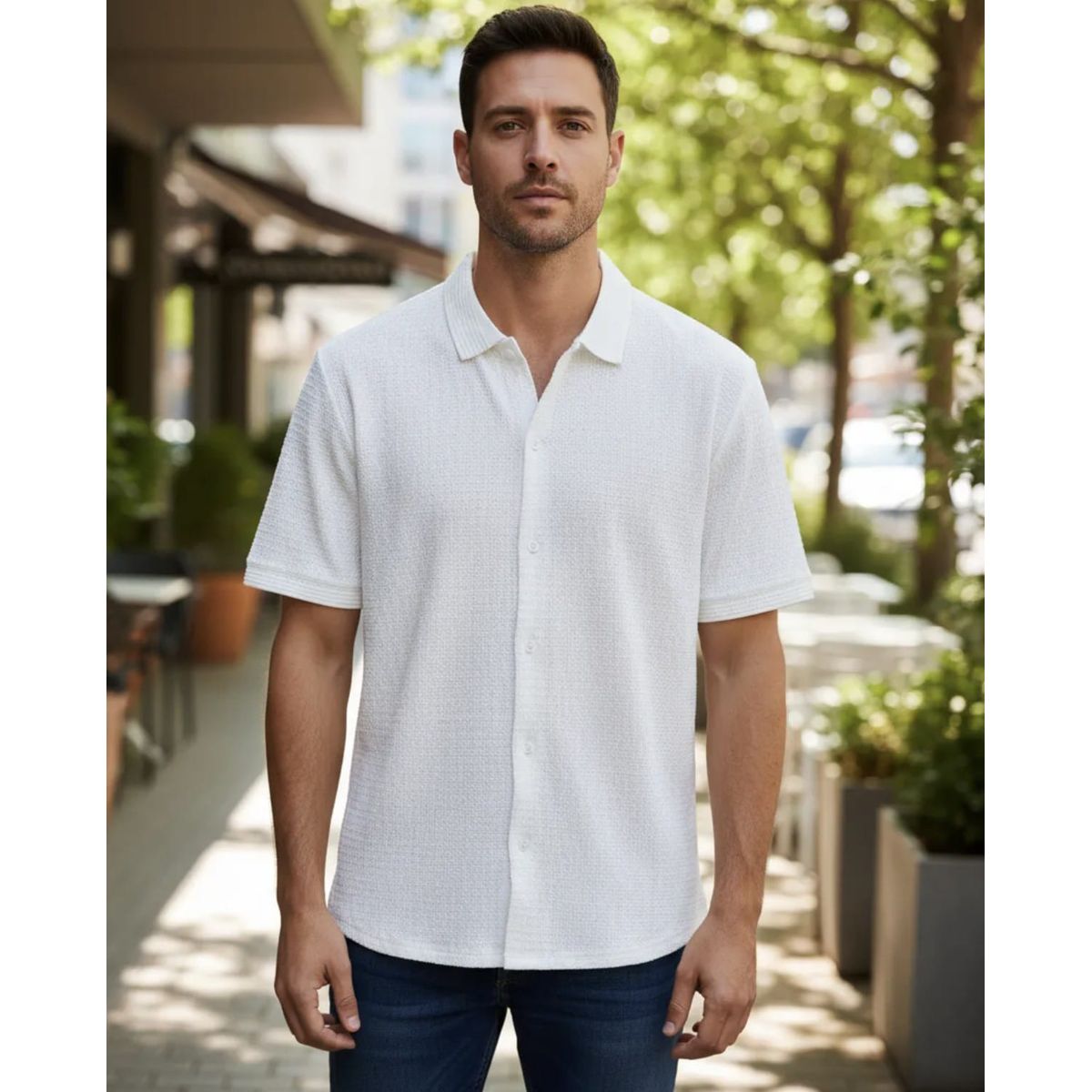 BLUE MOUNTAIN - Camisa Hombre Manga Corta Premium Verano + Spandex