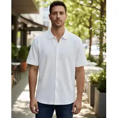 BLUE MOUNTAIN - Camisa Hombre Manga Corta Premium Verano + Spandex