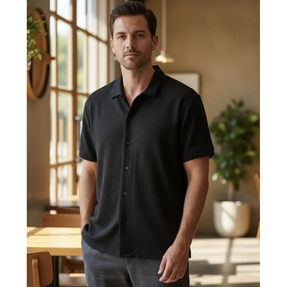 BLUE MOUNTAIN - Camisa Hombre Manga Corta Premium Verano + Spandex