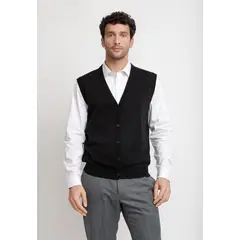 TRIAL - Cárdigan Hombre Formal Sin Mangas Lana Seda Negro