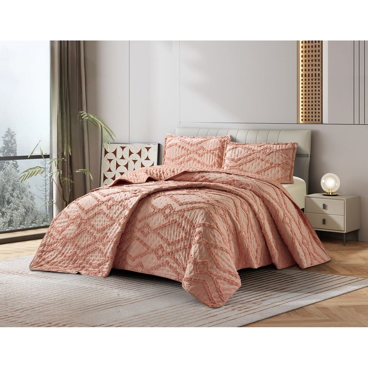 GENERICO - Cubrecama de Verano 1.5 p Tipo Tufting con relieve Gris Claro TFCR11