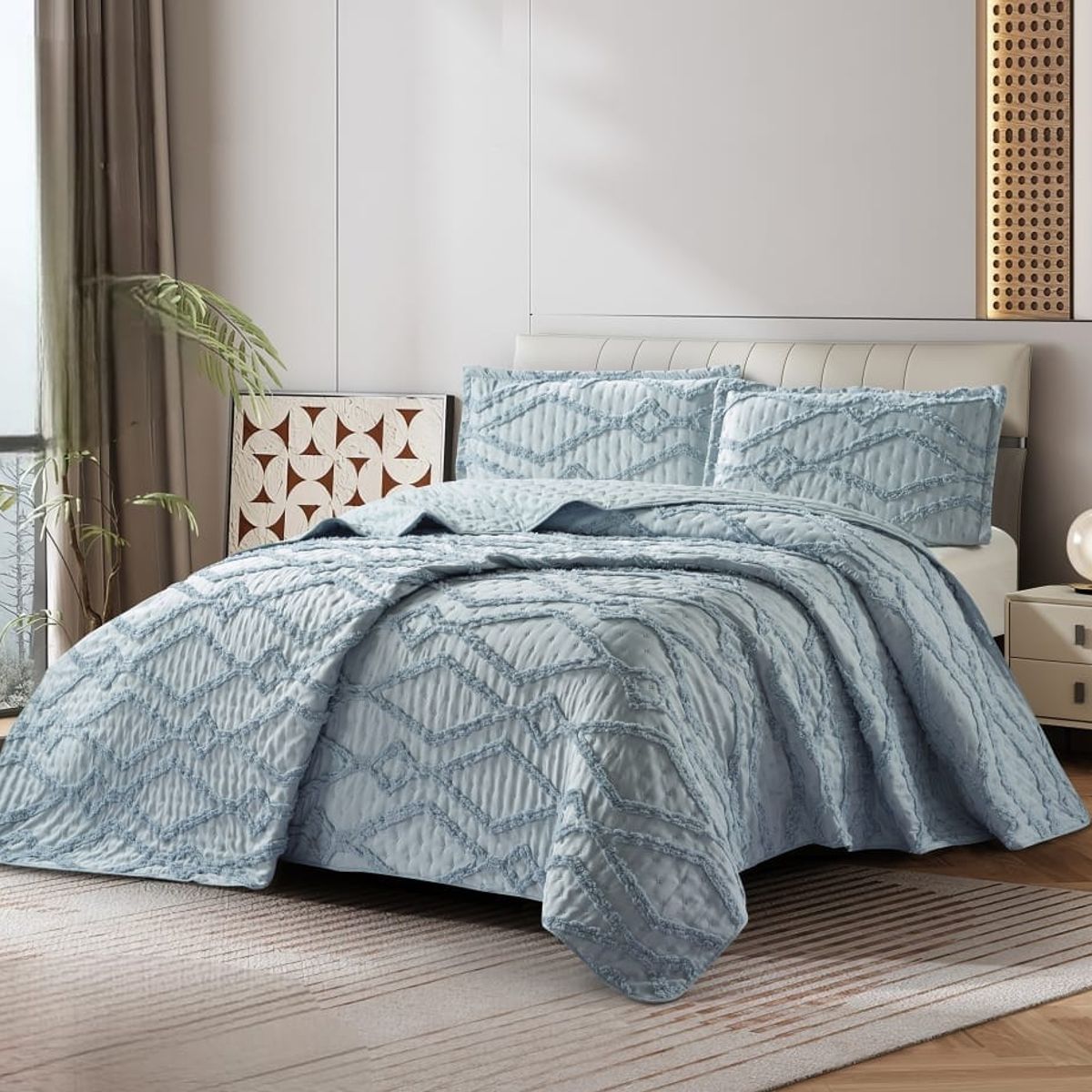 GENERICO - Cubrecama de Verano 1.5 p Tipo Tufting con relieve Azul Claro TFCR12