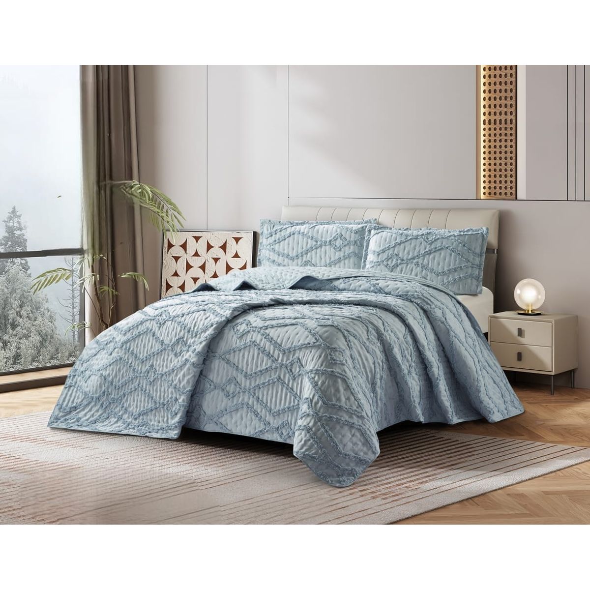 GENERICO - Cubrecama de Verano 1.5 p Tipo Tufting con relieve Azul Claro TFCR12