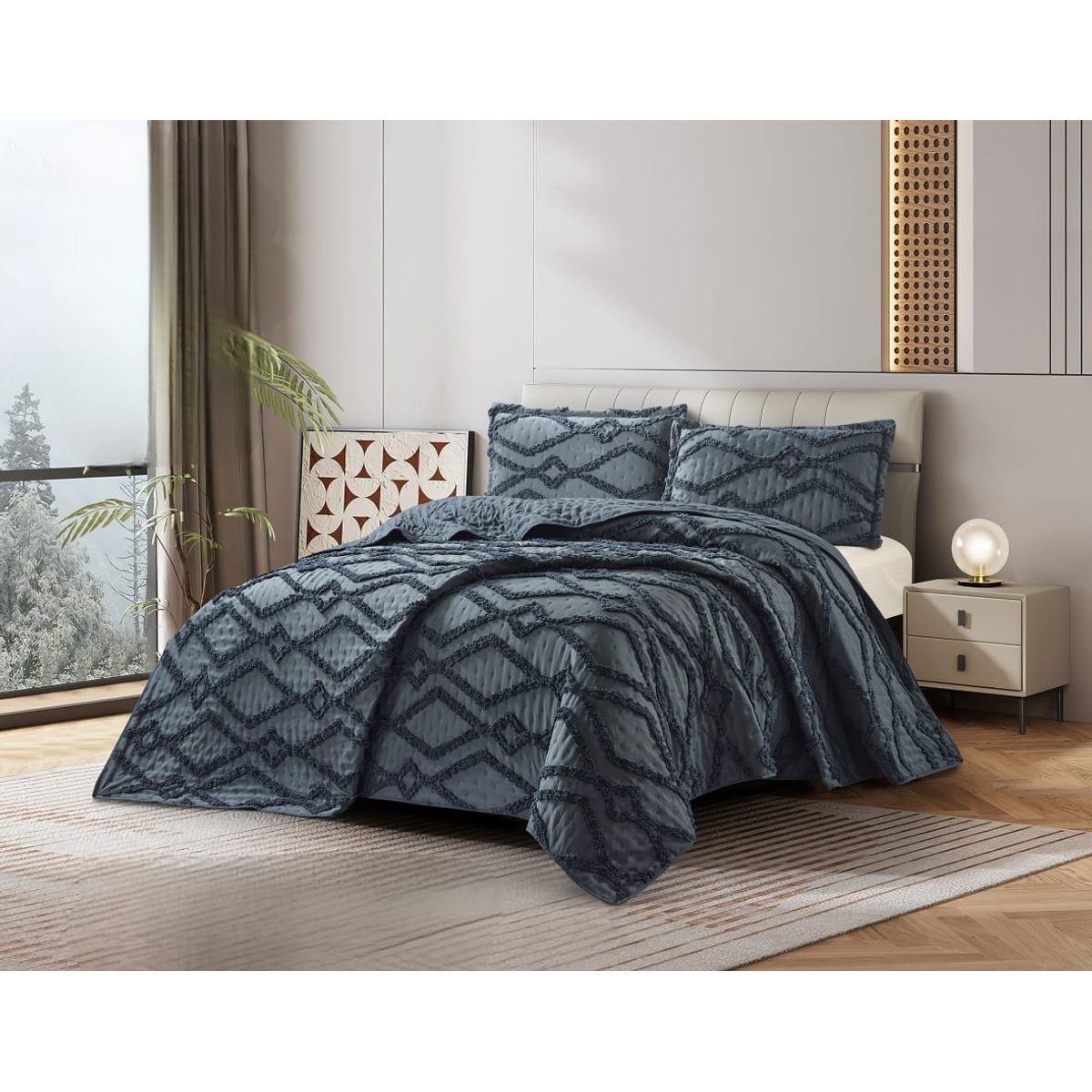 GENERICO - Cubrecama de Verano 1.5 p Tipo Tufting con relieve Gris Oscuro TFCR07