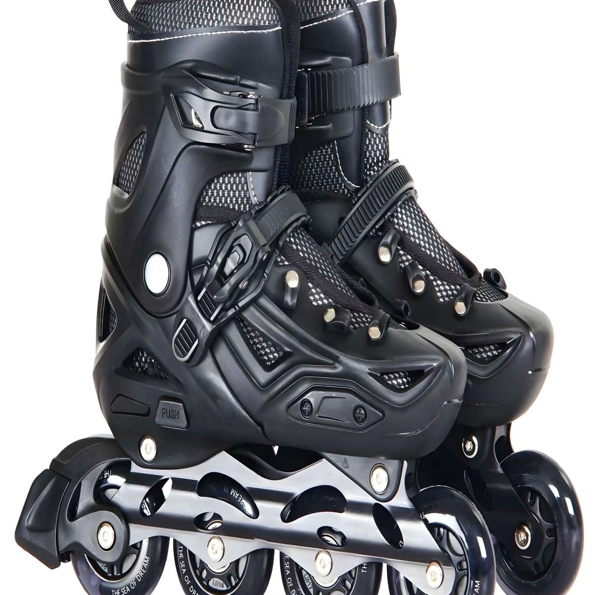 GENERICO - PATIN LINEAL CON LUCES MAS KIT TALLA S 31-34 NEGRO