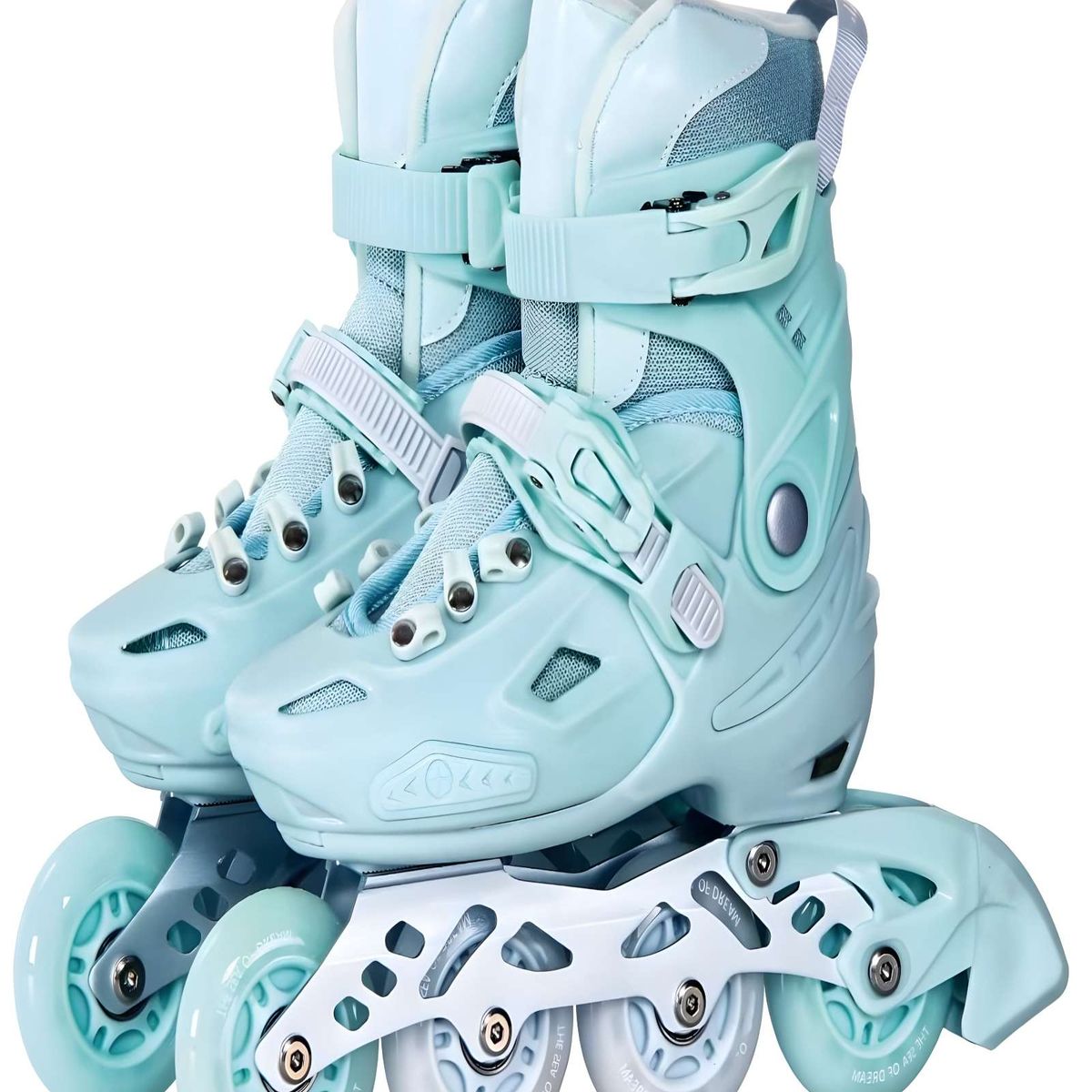 GENERICO - PATIN LINEAL CON LUCES MAS KIT COMPLETO TALLA M 33-35 CELESTE