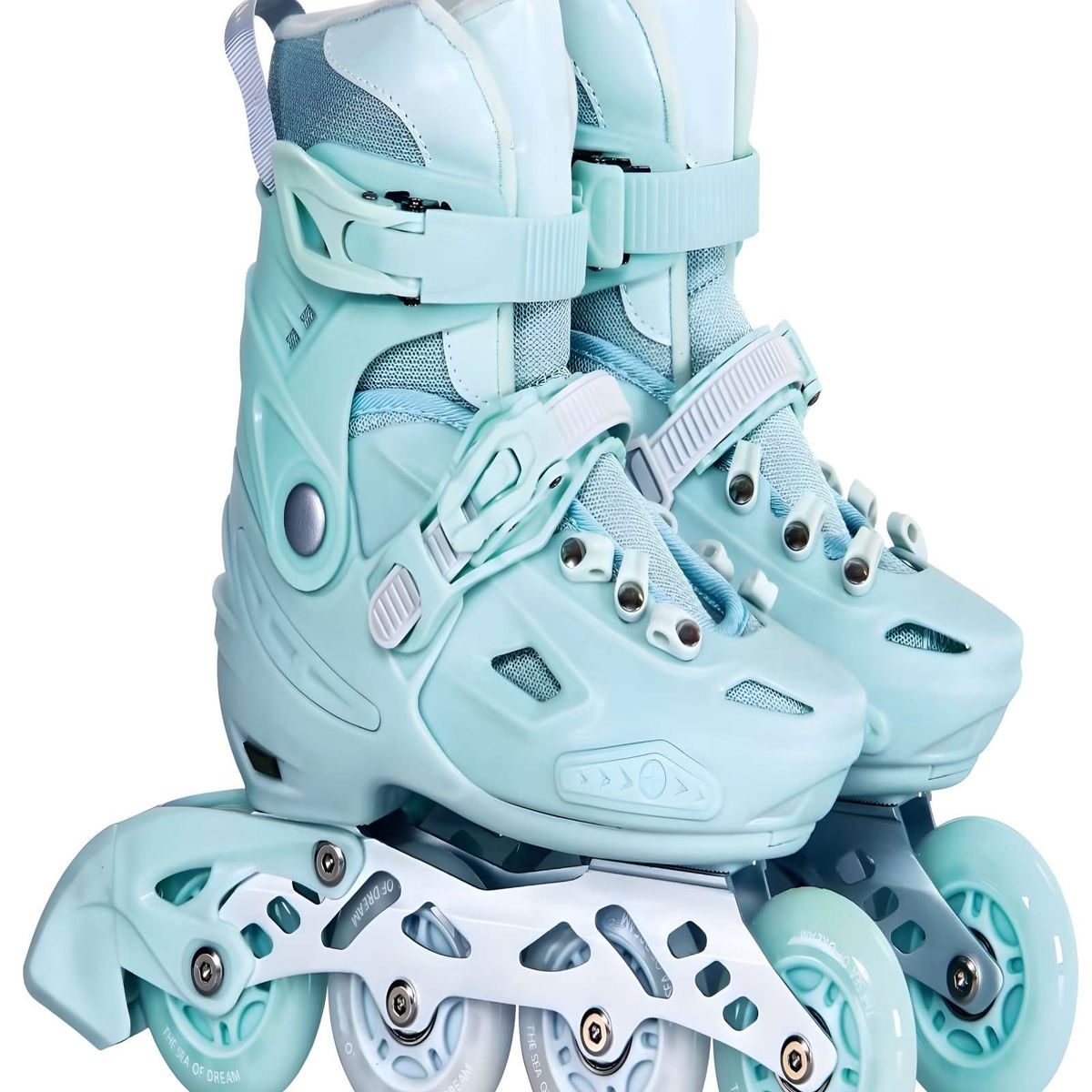 GENERICO - PATIN LINEAL CON LUCES MAS KIT COMPLETO TALLA M 33-35 CELESTE