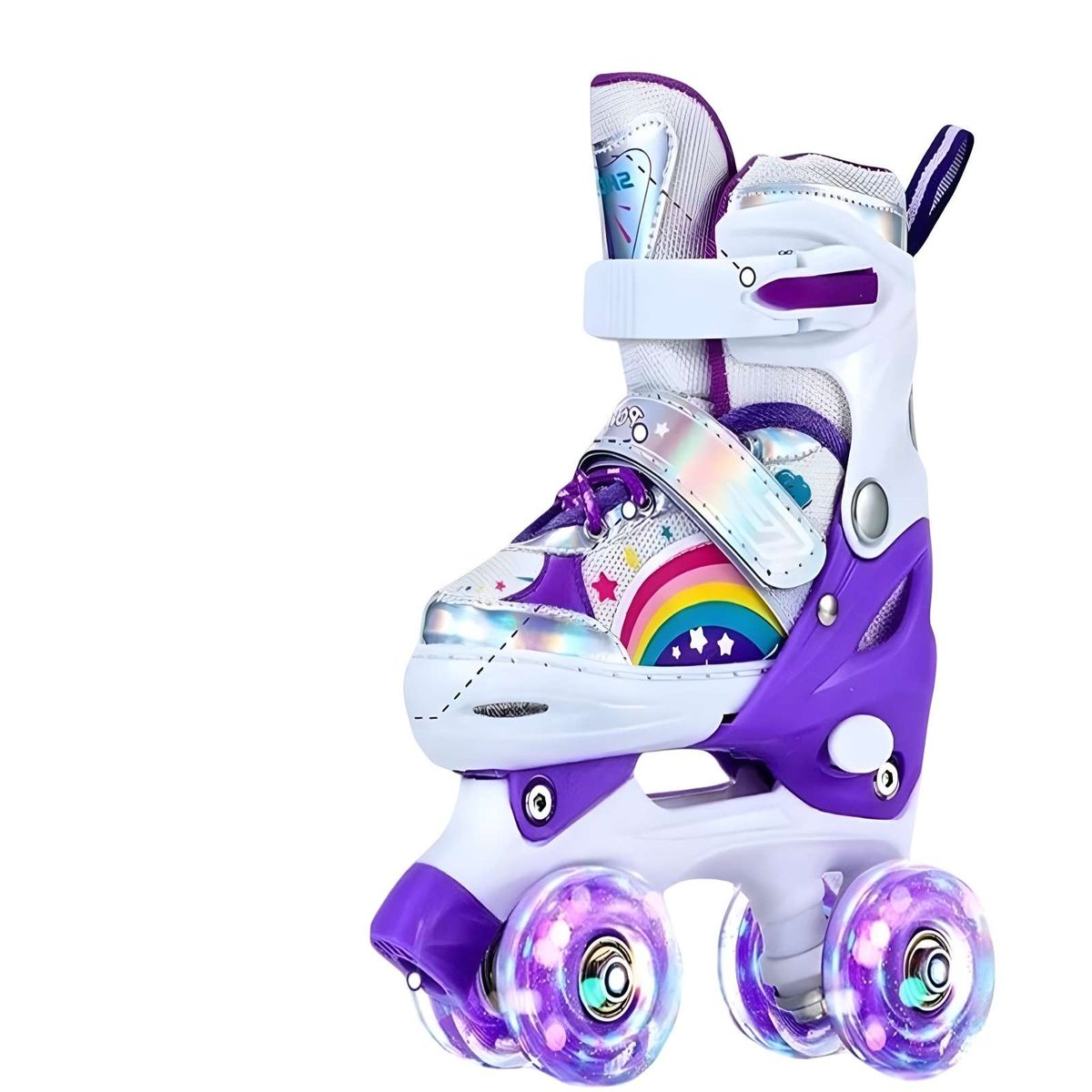 GENERICO - PATIN 4 RUEDAS CON LUCES MAS KIT COMPLETO TALLA M 35-38 MORADO