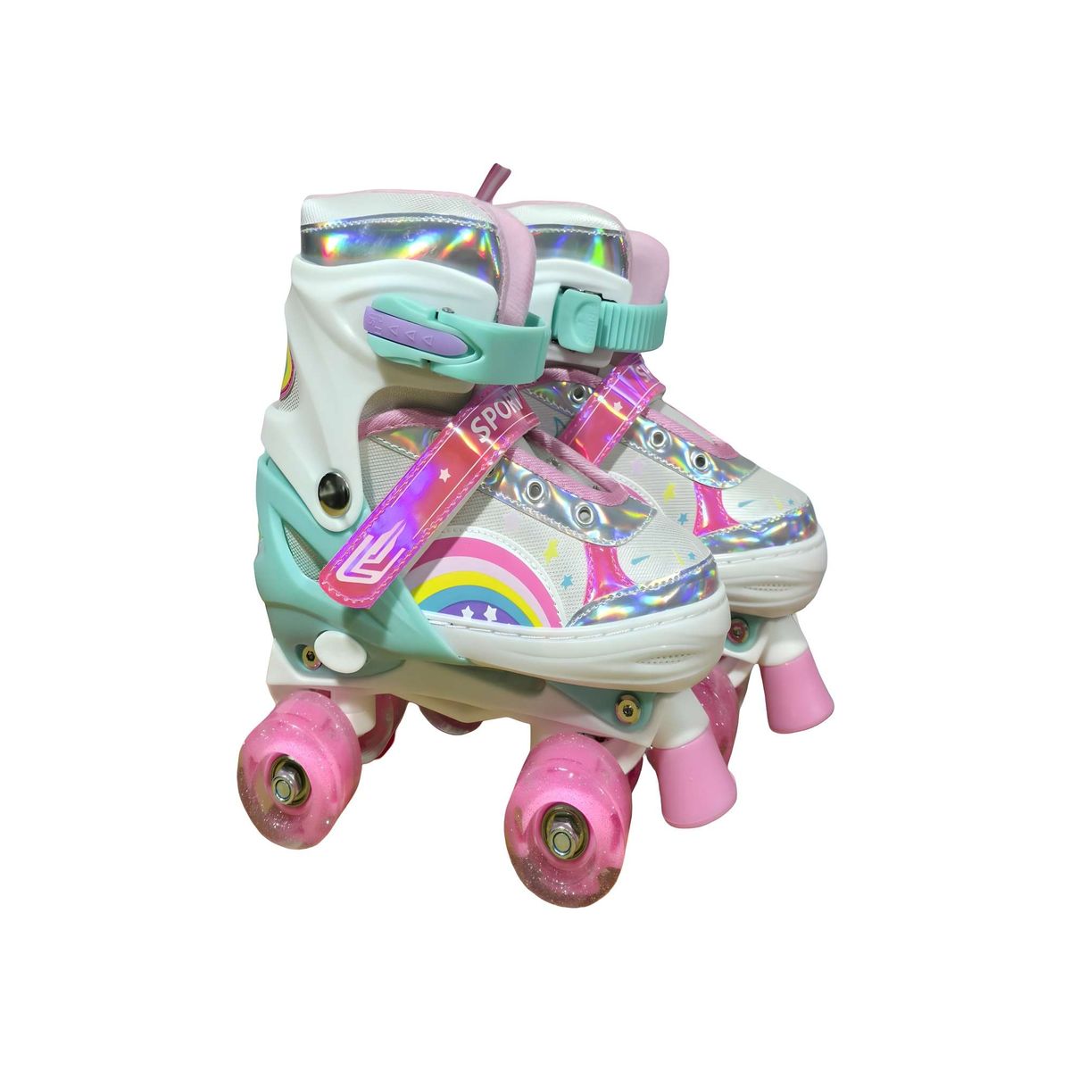 GENERICO - PATIN 4 RUEDAS CON LUCES MAS KIT COMPLETO TALLA M 35-38 BLANCO