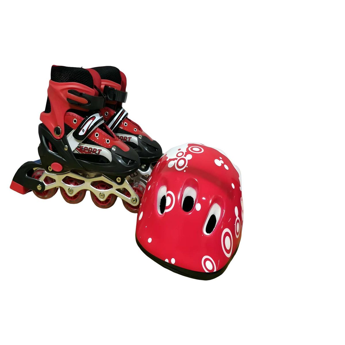 GENERICO - PATIN LINEAL CON LUCES MAS KIT COMPLETO TALLA M 35-38 ROJO