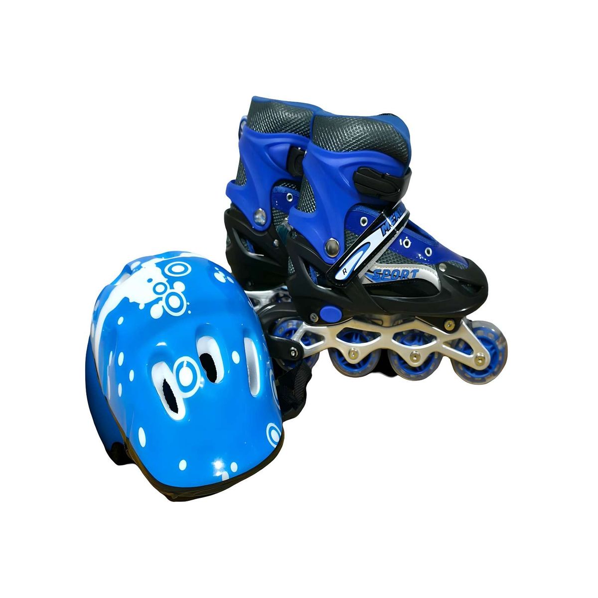 GENERICO - PATIN LINEAL CON LUCES MAS KIT COMPLETO TALLA M 35-38 AZUL OSCURO