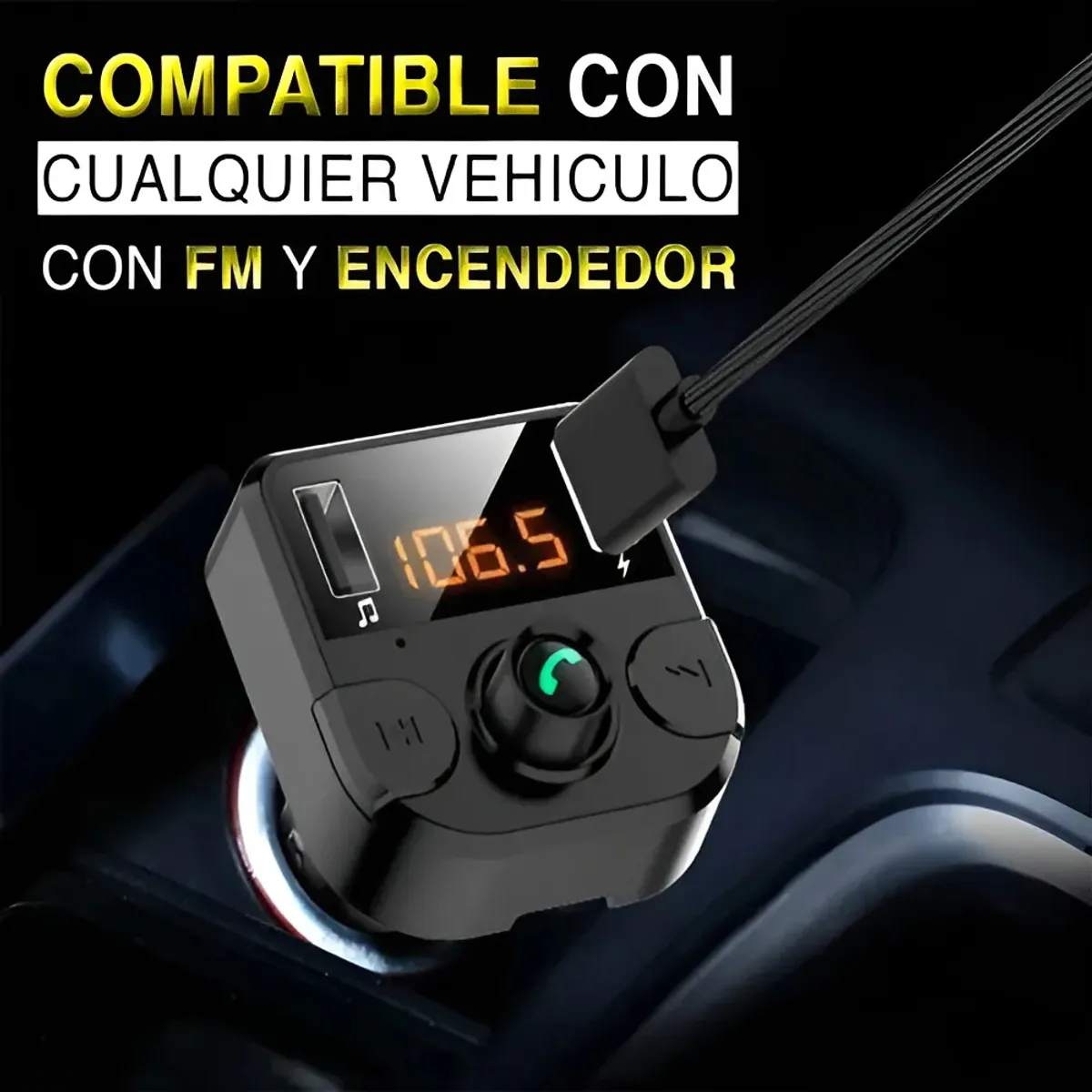 PUREPOWER - Receptor Bluetooth Autos Transmisor Fm Mp3 Carga Rápida 3.0