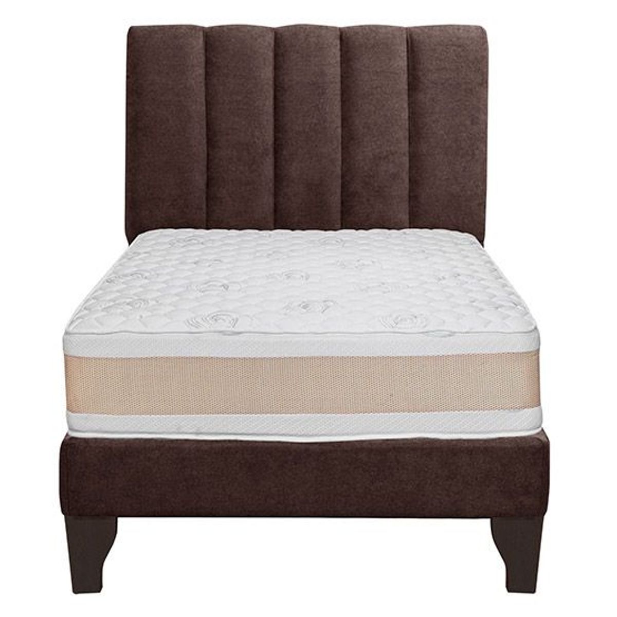 GENERICO - Cama plaza y media gris + Colchon 1.5 plazas cafe