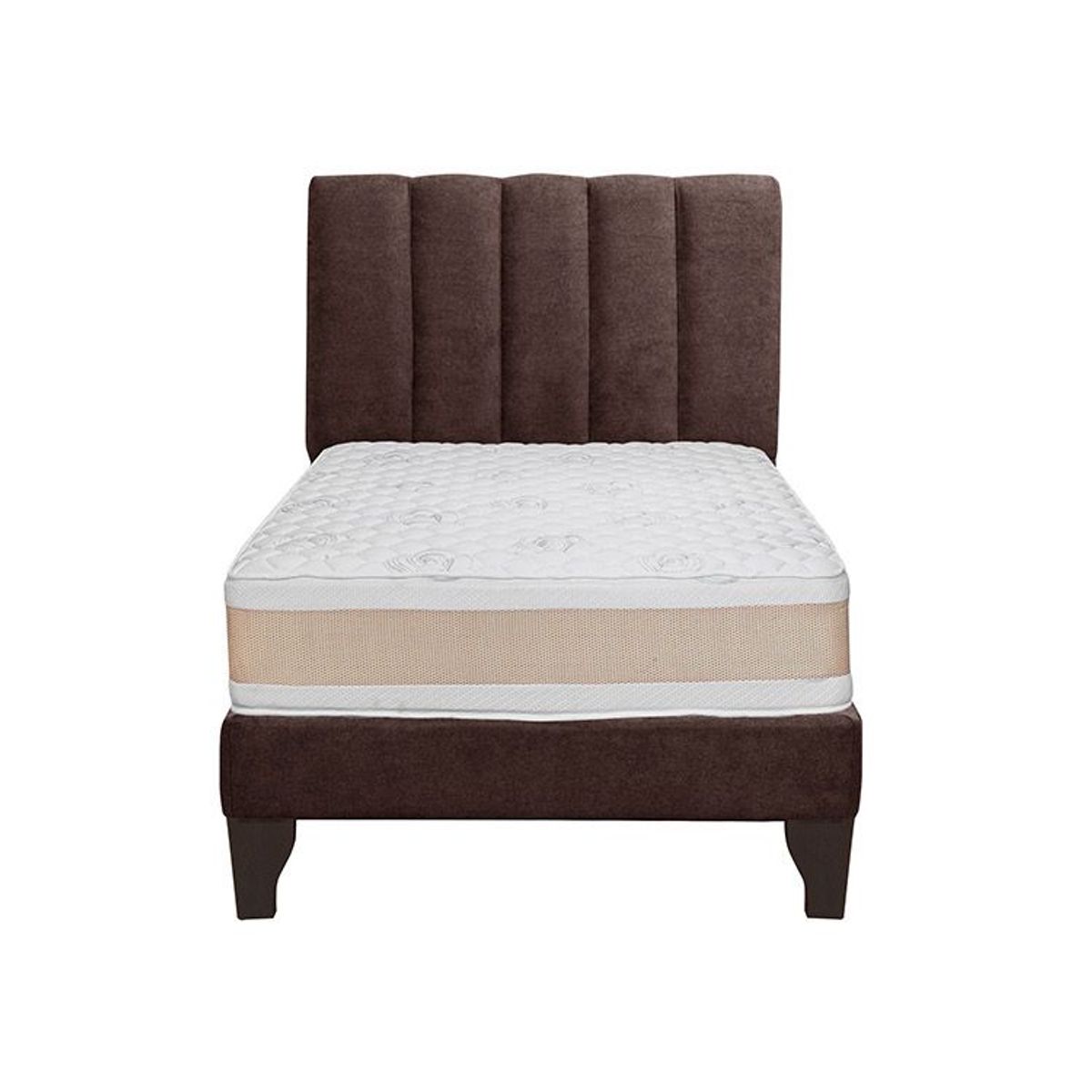 GENERICO - Cama plaza y media gris + Colchon 1.5 plazas cafe