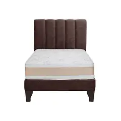 GENERICO - Cama plaza y media gris + Colchon 1.5 plazas cafe
