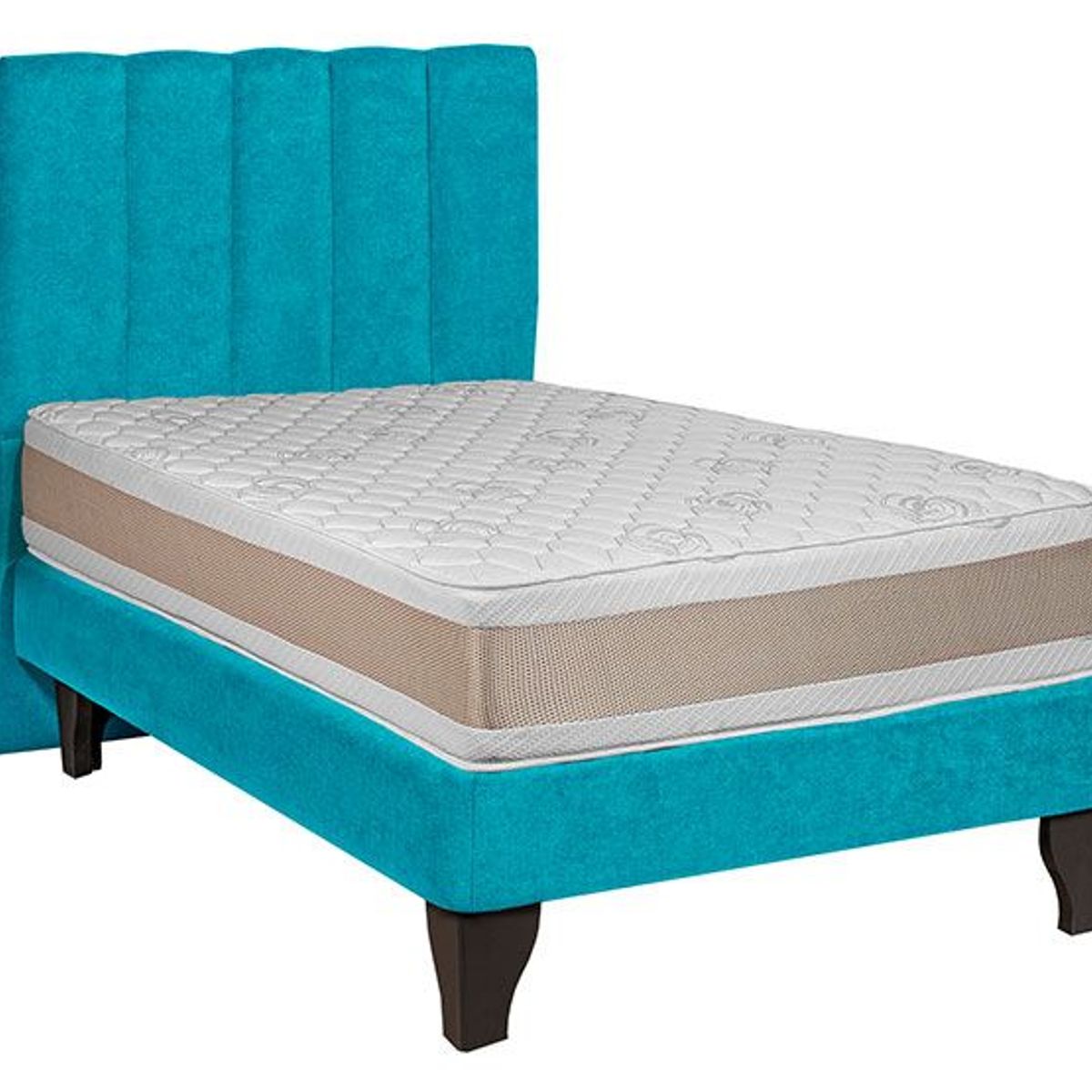 GENERICO - Cama plaza y media gris + Colchon 1.5 plazas turquesa