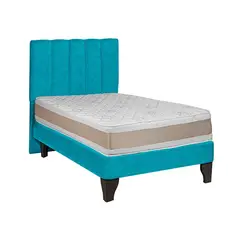 GENERICO - Cama plaza y media gris + Colchon 1.5 plazas turquesa