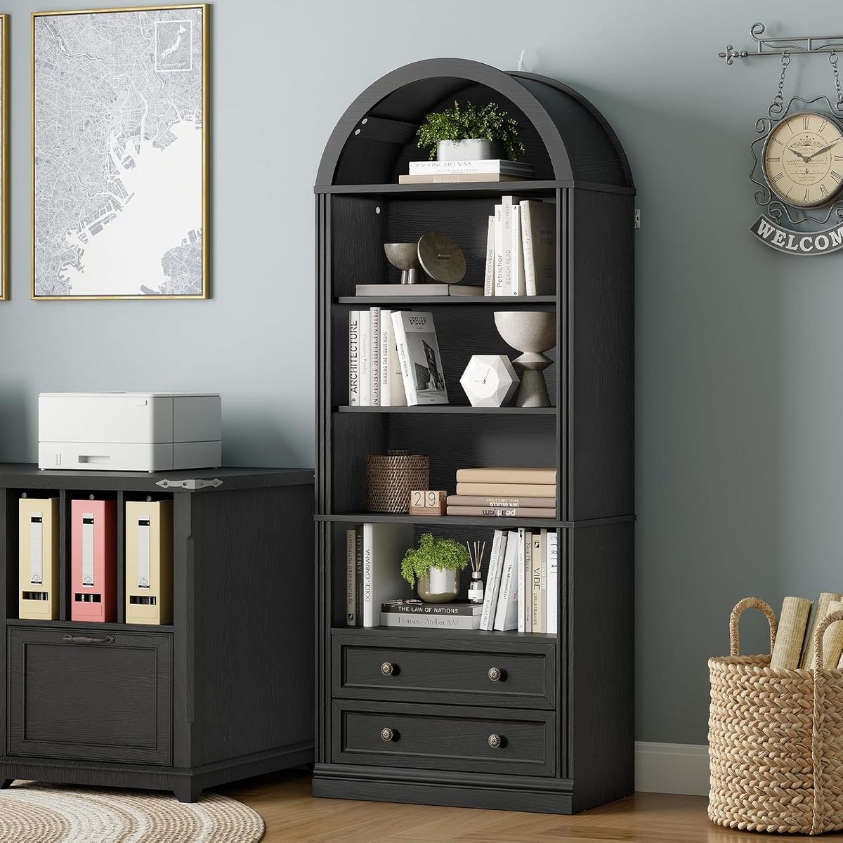 YOMYM - Estantería Arqueada de Granja, Estantería de Arco de 7 Niveles con 2 Cajones Espaciosos