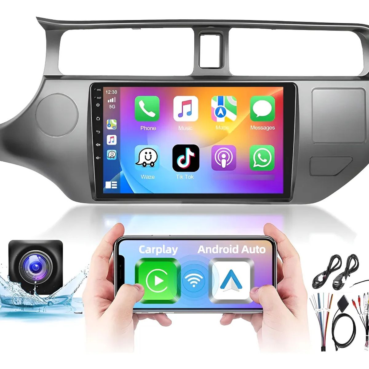 KUANGYE - Radio Carplay Android+Bisel Compatible con Kia Rio 2013 2014 2015,9in Qled,2BG+32GB+cámara+arnés