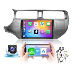 KUANGYE - Radio Carplay Android+Bisel Compatible con Kia Rio 2013 2014 2015,9in Qled,2BG+32GB+cámara+arnés