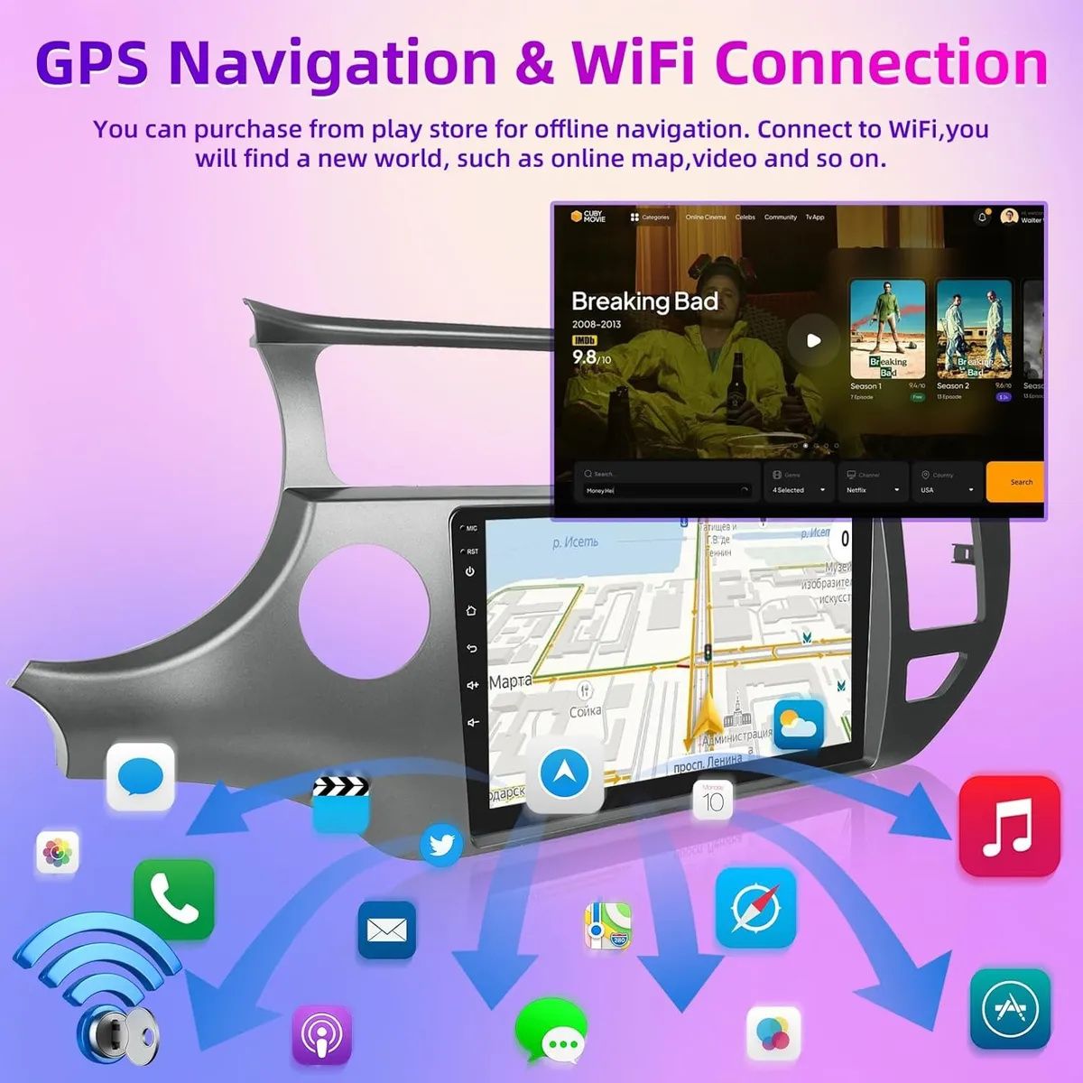 KUANGYE - Radio Carplay Android+Bisel Compatible con Kia Rio 2013 2014 2015,9in Qled,2BG+32GB+cámara+arnés