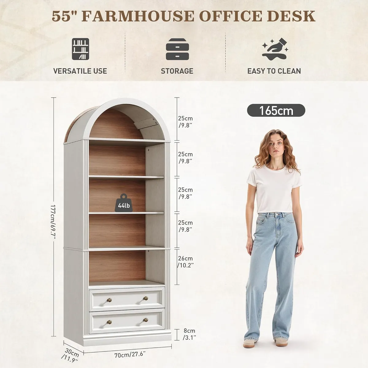 YOMYM - Estantería Arqueada de Granja, Estantería de Arco de 7 Niveles con 2 Cajones Espaciosos