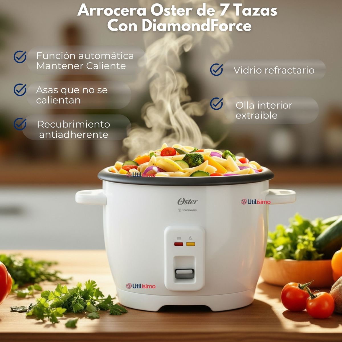 OSTER - Arrocera Oster de 7 Tazas, con DiamondForce, CKSTRCB7DFWHT