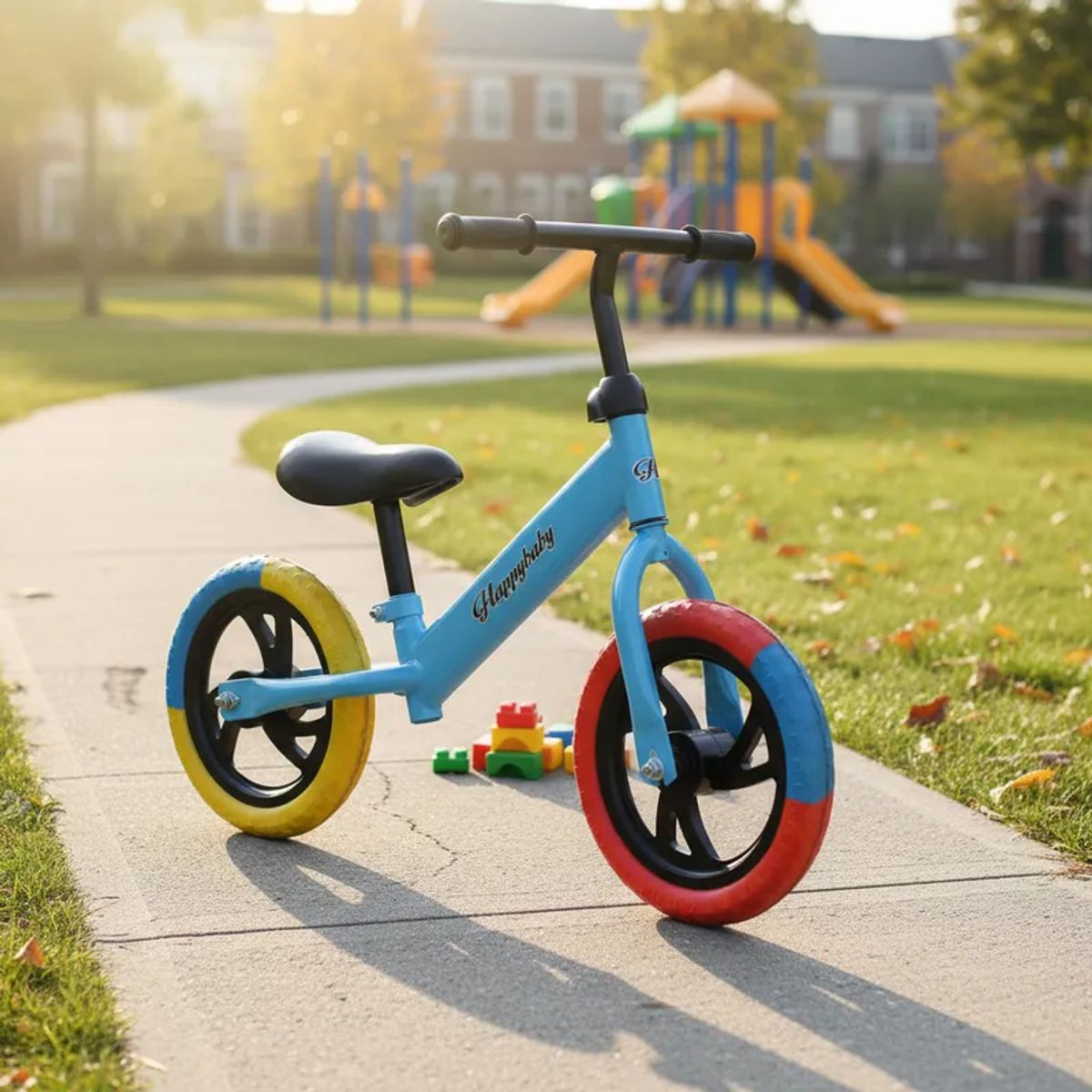 GENERICO - BICICLETA DE EQUILIBRIO SIN PEDAL RIN 12 AZUL RUEDA MULTICOLOR MP
