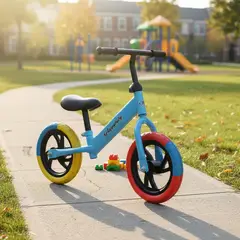 GENERICO - BICICLETA DE EQUILIBRIO SIN PEDAL RIN 12 AZUL RUEDA MULTICOLOR MP