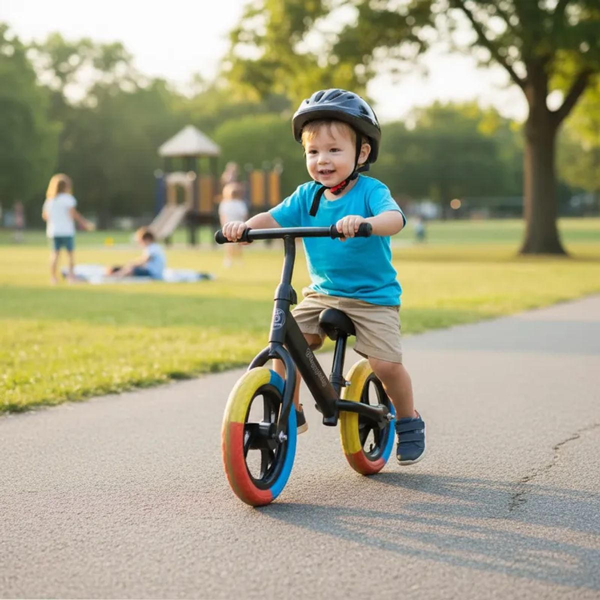 GENERICO - BICICLETA DE EQUILIBRIO SIN PEDAL RIN 12 NEGRO RUEDA MULTICOLOR MP