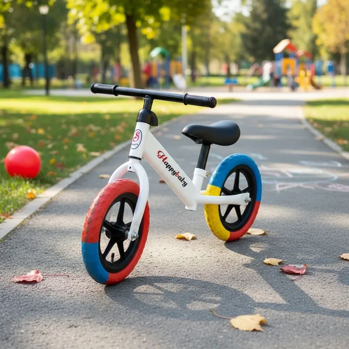 GENERICO - BICICLETA DE EQUILIBRIO SIN PEDAL RIN 12 BLANCO RUEDA MULTICOLOR MP