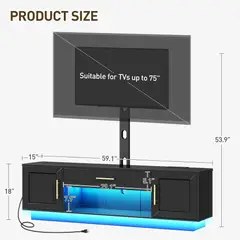 YOMYM - Mueble de TV de 1,5 Metros con Puerta Abatible, Toma de Corriente y Soporte Trasero con Iluminación