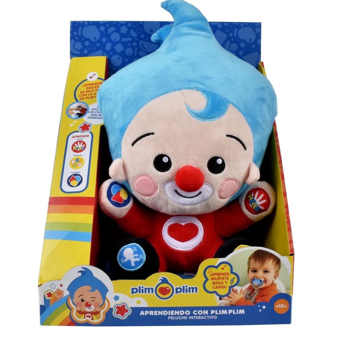 BANDAI - Plim Plim - Peluche De Aprendizaje 30 Cm Con Luz Música Y Sonidos Payasito