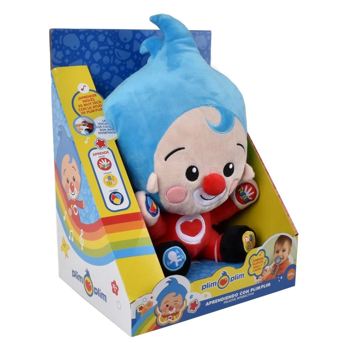 BANDAI - Plim Plim - Peluche De Aprendizaje 30 Cm Con Luz Música Y Sonidos Payasito